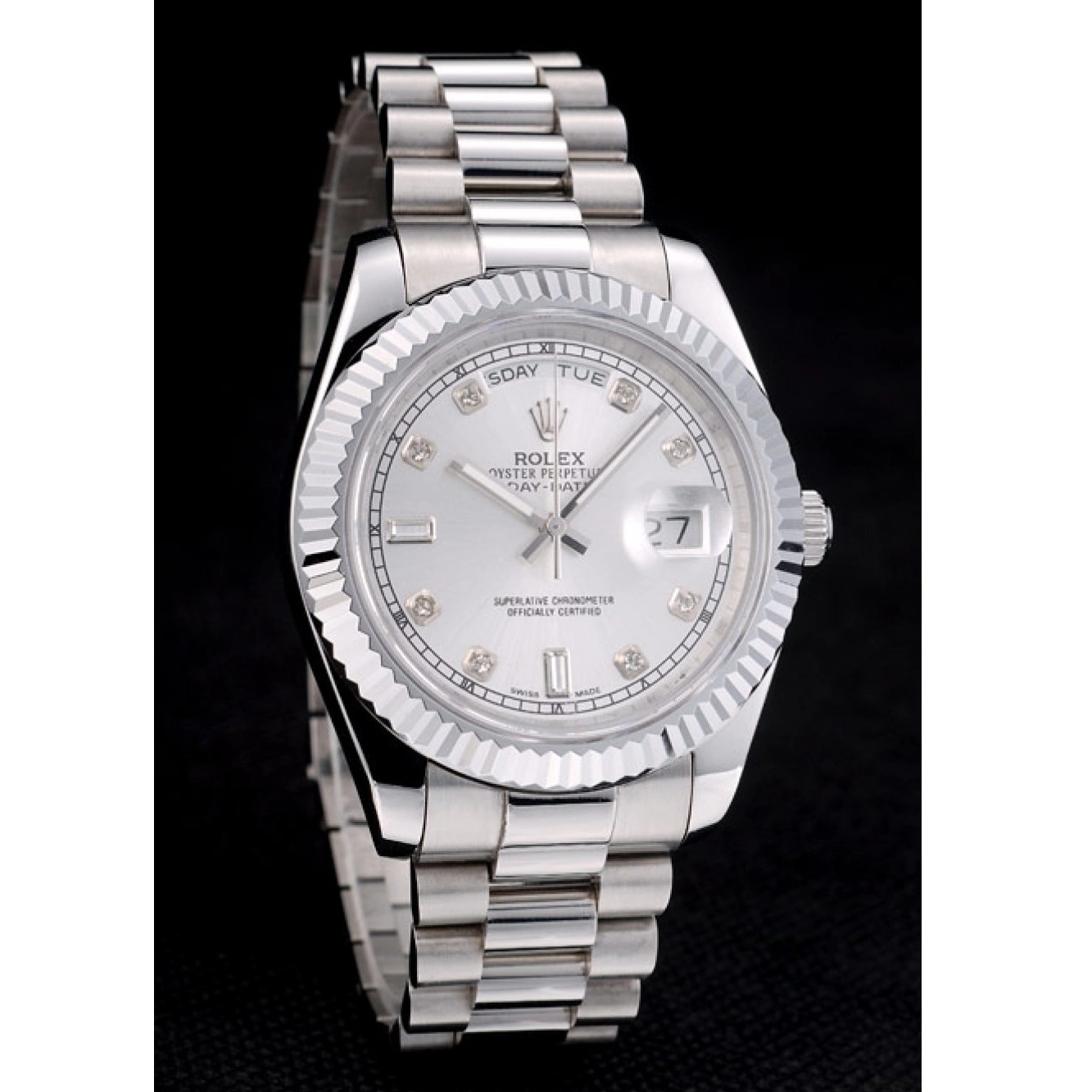 Good Copy Rolex Watches Stainless Bezel DayDate Steel Silver 41995 Swiss Ribbed Dial Rolex 0618